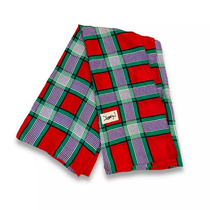 Yves Saint Laurent YSL RED SILK TARTAN SCARF