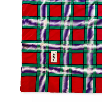 Yves Saint Laurent YSL RED SILK TARTAN SCARF