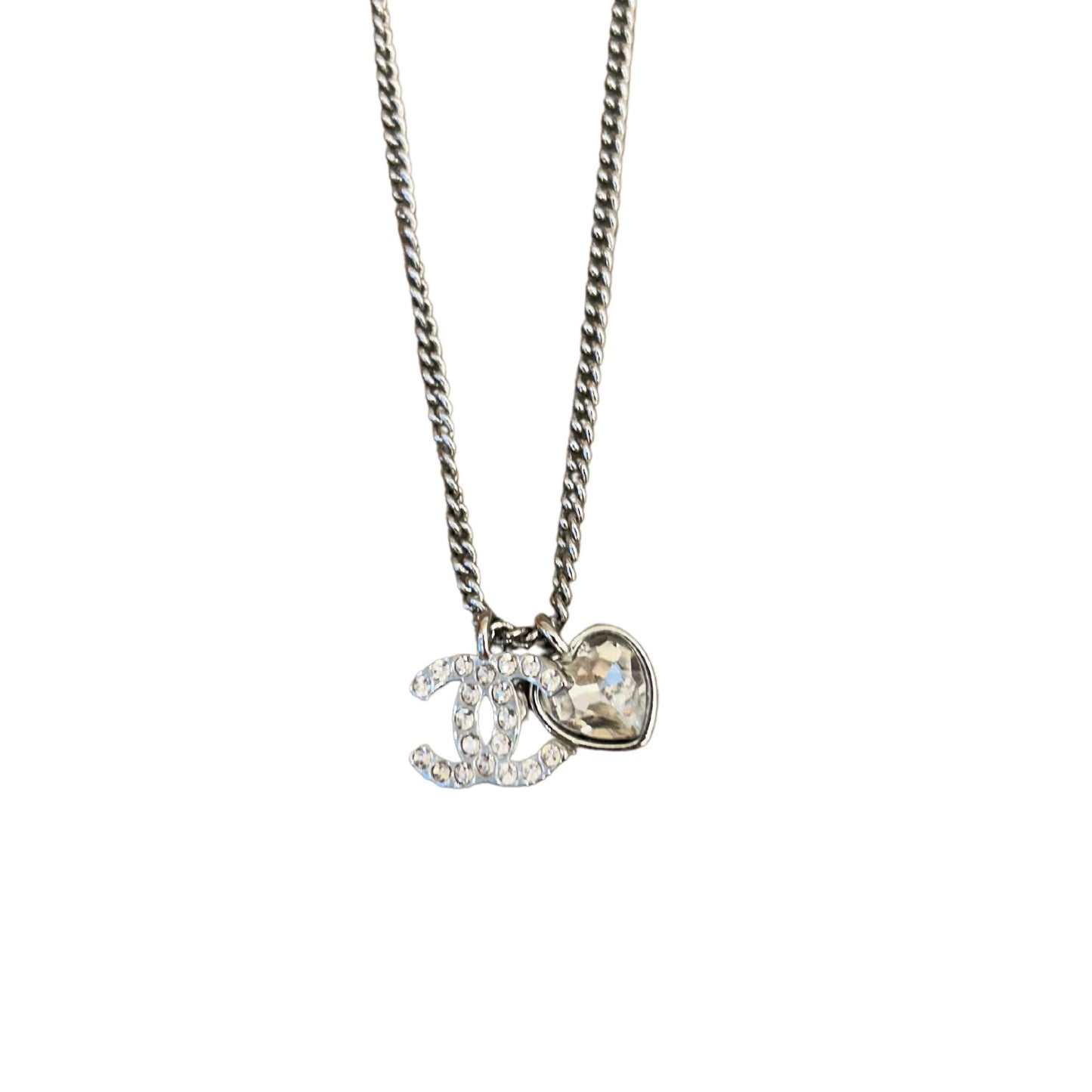 CHANEL HEART CRYSTAL SILVER NECKLACE