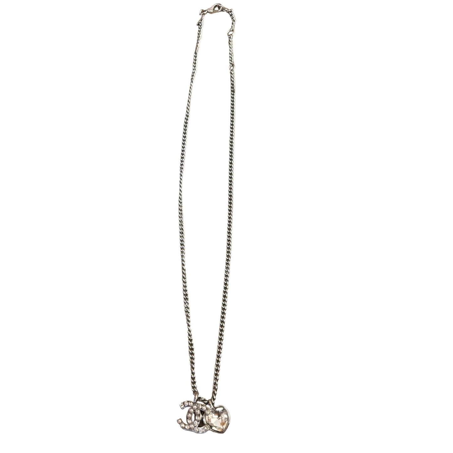 CHANEL HEART CRYSTAL SILVER NECKLACE