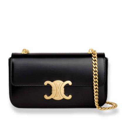 BOLSO DE HOMBRO CELINE CLAUDE CON CADENA EN PIEL DE BECERRO BRILLANTE NEGRO