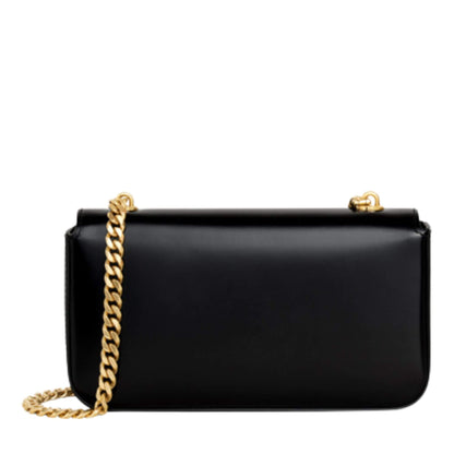 BOLSO DE HOMBRO CELINE CLAUDE CON CADENA EN PIEL DE BECERRO BRILLANTE NEGRO