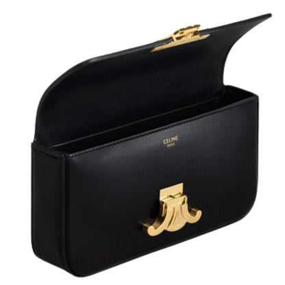 BOLSO DE HOMBRO CELINE CLAUDE CON CADENA EN PIEL DE BECERRO BRILLANTE NEGRO