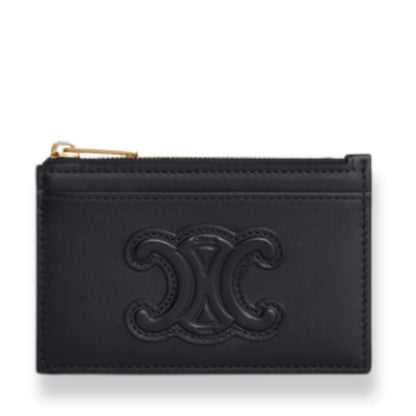 CELINE TARJETERO CON CREMALLERA CUIR TRIOMPHE EN PIEL DE BECERRO BRILLANTE NEGRO