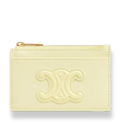 TARJETERO CELINE CON CREMALLERA CUIR TRIOMPHE EN PIEL DE BECERRO BRILLANTE AMARILLO CLARO