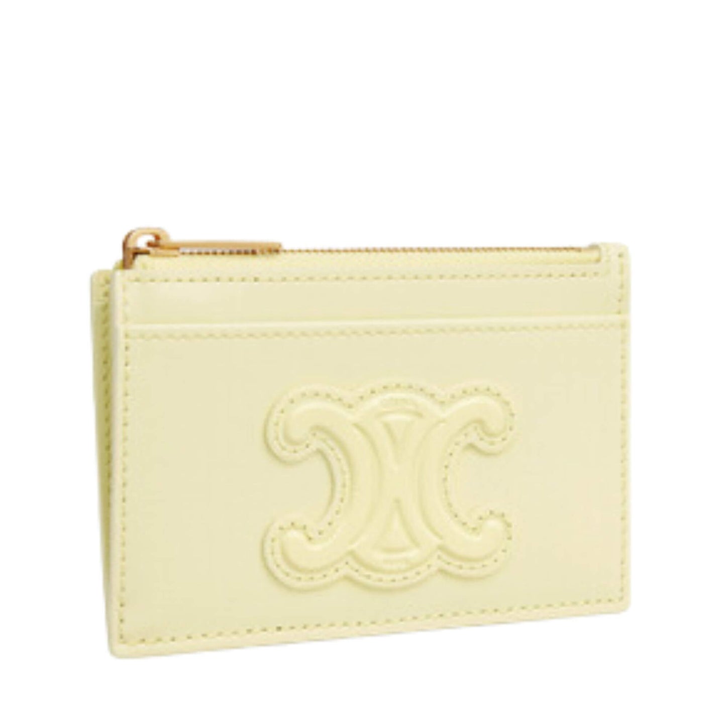 CELINE ZIPPED CARD HOLDER CUIR TRIOMPHE IN SHINY CALFSKIN LIGHT YELLOW
