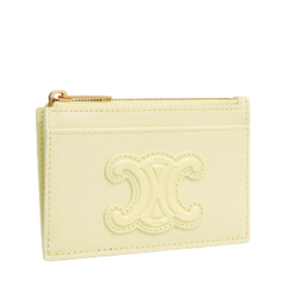 TARJETERO CELINE CON CREMALLERA CUIR TRIOMPHE EN PIEL DE BECERRO BRILLANTE AMARILLO CLARO