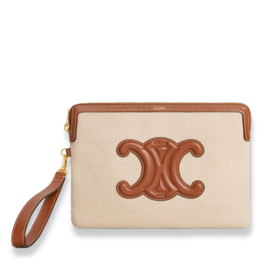 CELINE SMALL POUCH WITH STRAP CUIR TRIOMPHE IN TEXTILE AND CALFSKIN