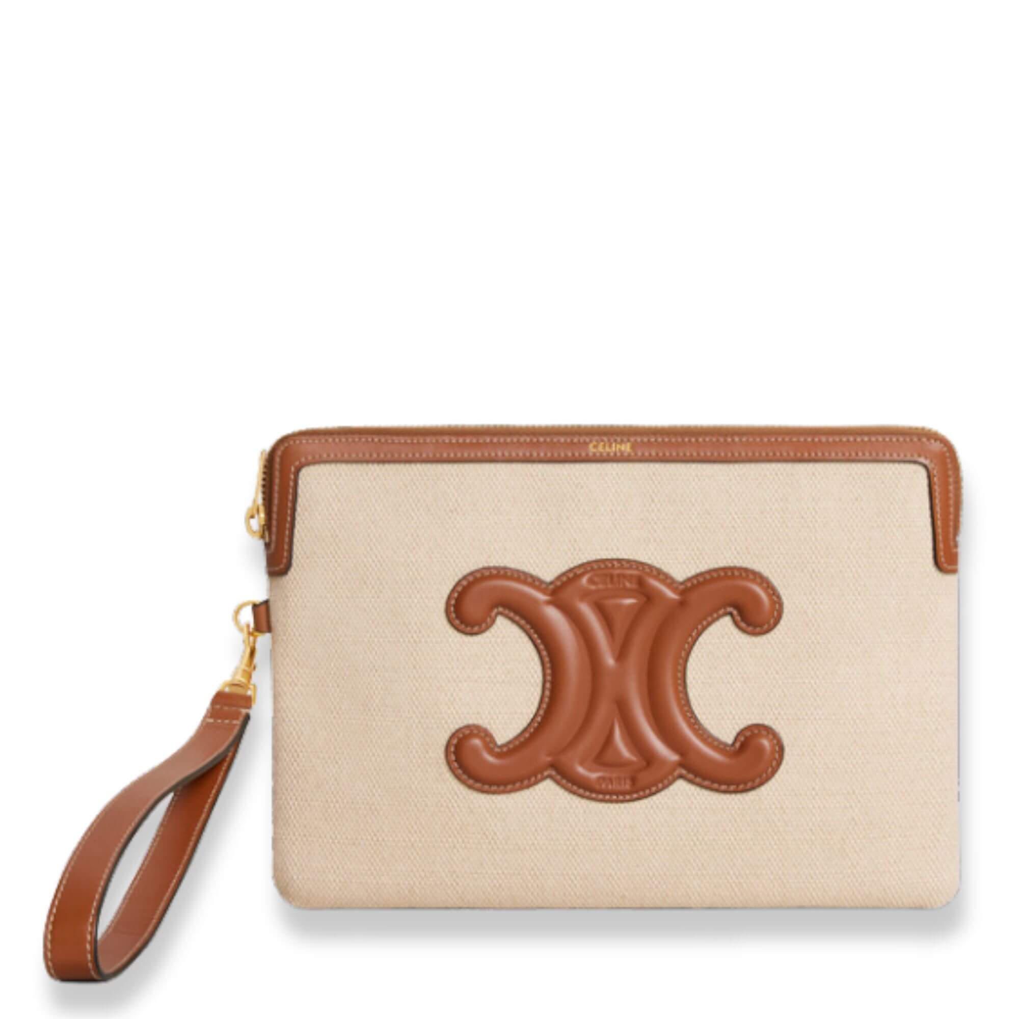 CELINE SMALL POUCH WITH STRAP CUIR TRIOMPHE IN TEXTILE AND CALFSKIN EYE LUXURY CONCIERGE