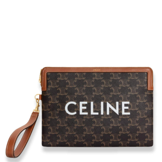 CELINE SMALL POUCH WITH STRAP IN TRIOMPHE CANVAS WITH CELINE PRINT BAG