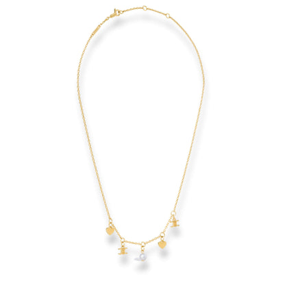 COLLAR CELINE COEUR CHARMS DE LATÓN CON ACABADO DORADO Y PERLA DE RESINA