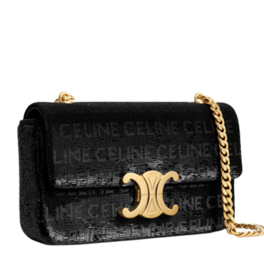 BOLSO DE HOMBRO CELINE CON CADENA CLAUDE EN LENTEJUELAS CON CELINE ALLOVER NEGRO