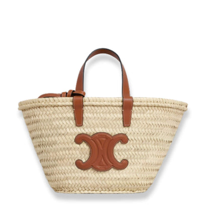 BOLSO CELINE TEEN CLASSIC PANIER EN HOJAS DE PALMA Y PIEL DE BECERRO COLOR MARRÓN