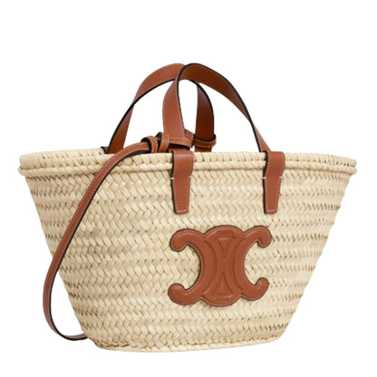 BOLSO CELINE TEEN CLASSIC PANIER EN HOJAS DE PALMA Y PIEL DE BECERRO COLOR MARRÓN