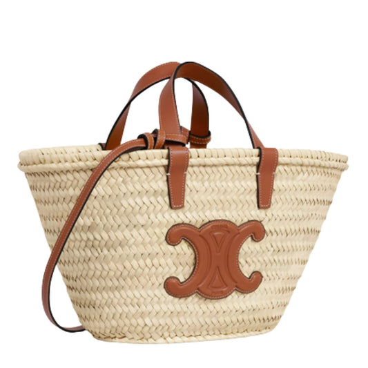 BOLSO CELINE TEEN CLASSIC PANIER EN HOJAS DE PALMA Y PIEL DE BECERRO COLOR MARRÓN