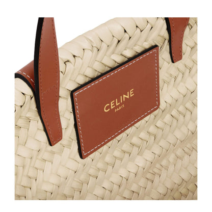 BOLSO CELINE TEEN CLASSIC PANIER EN HOJAS DE PALMA Y PIEL DE BECERRO COLOR MARRÓN