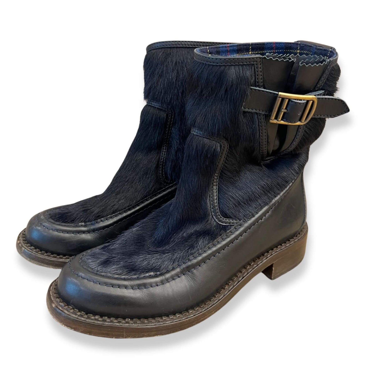 CHANEL BUCKLE WITH FUR BOOTS