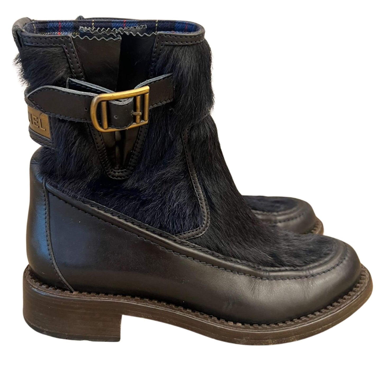 CHANEL BUCKLE WITH FUR BOOTS