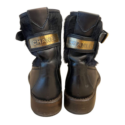 CHANEL BUCKLE WITH FUR BOOTS