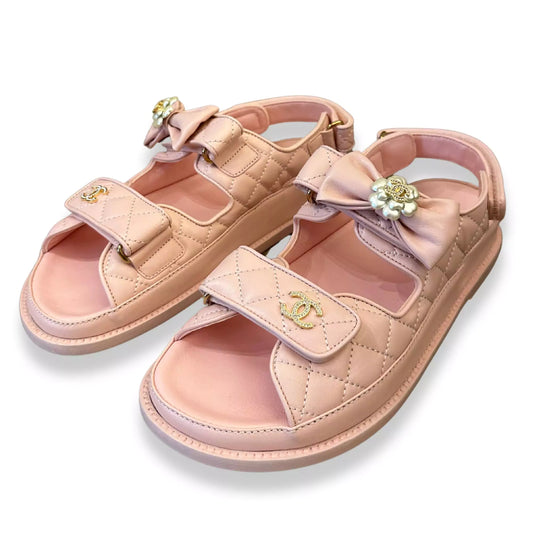 CHANEL LIGHT PINK LEATHER DAD SANDALS