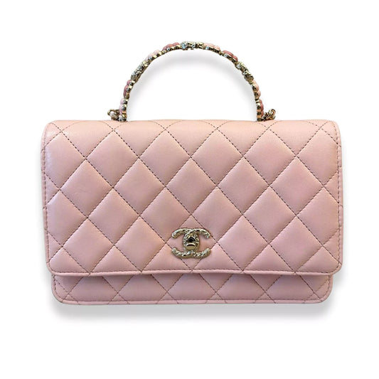CHANEL LIGHT PINK TOP HANDLE WITH PEARLS BAG