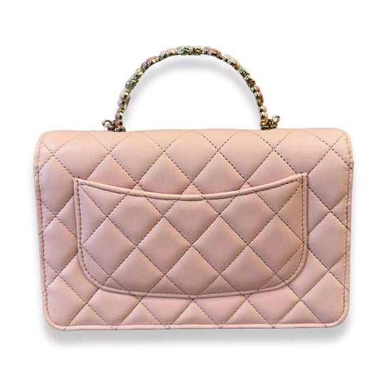 CHANEL LIGHT PINK TOP HANDLE WITH PEARLS BAG