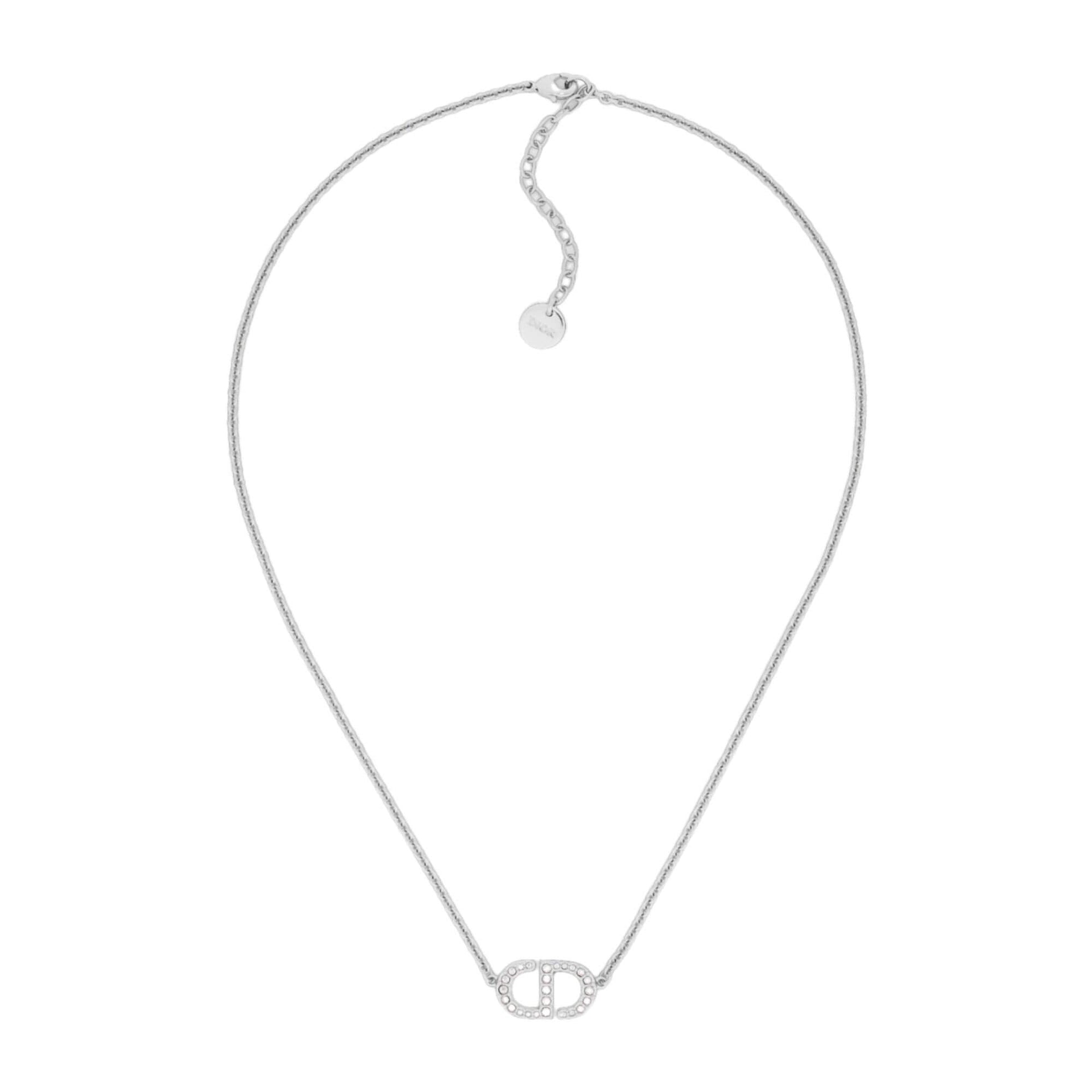 dior cigarette necklace DIOR PETIT CD NECKLACE SILVER-FINISH METAL WITH WHITE CRYSTALS
