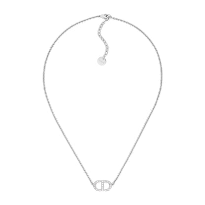 DIOR PETIT CD NECKLACE SILVER-FINISH METAL WITH WHITE CRYSTALS
