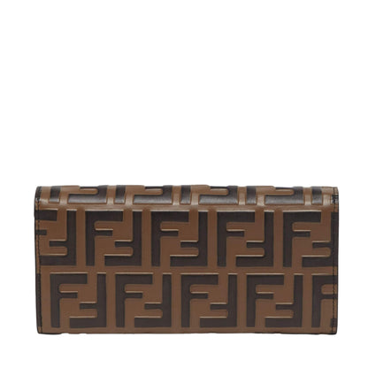 Cartera Fendi Continental FF marrón y negra con diamantes y cadena