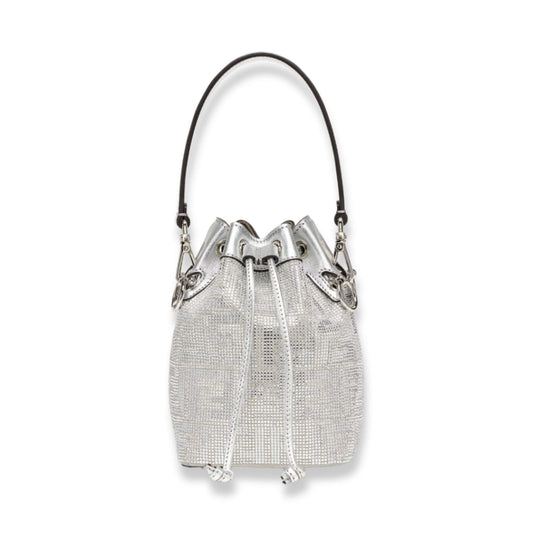 FENDI SILVER LEATHER WITH CRYSTALS MON TRESOR BAG