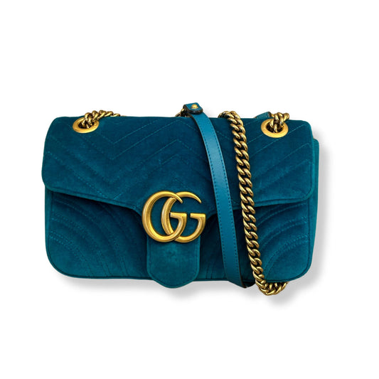 GUCCI GG MARMONT TURQUOISE VELVET BAG