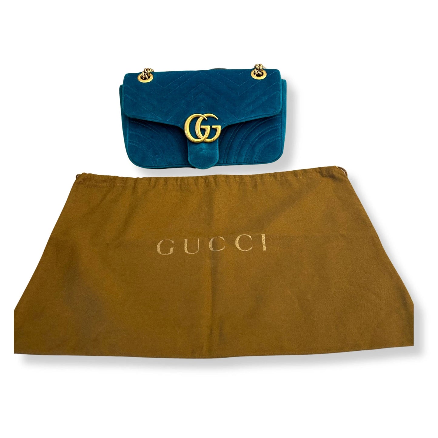 GUCCI GG MARMONT TURQUOISE VELVET BAG