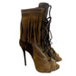 GIUSEPPE ZANOTTI LACE UP FRINGE OPEN TOE BOOTS HEELS