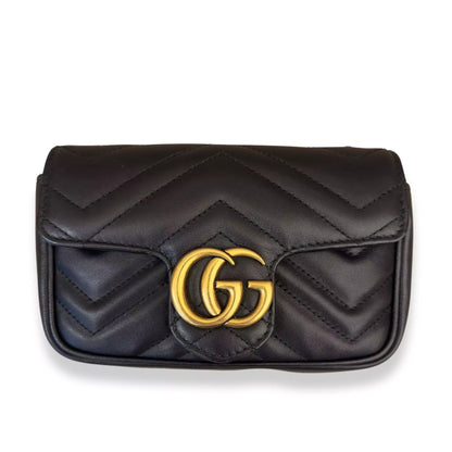 GUCCI BLACK LEATHER GG MARMONT MICRO BAG