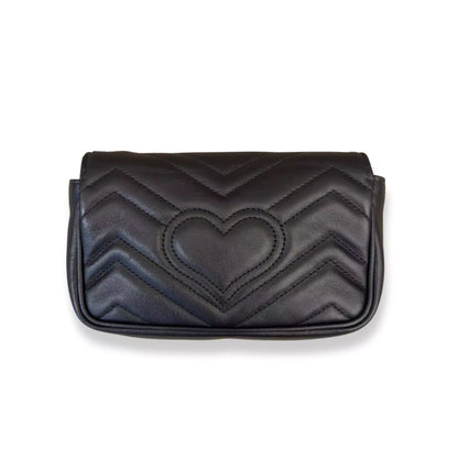 GUCCI BLACK LEATHER GG MARMONT MICRO BAG
