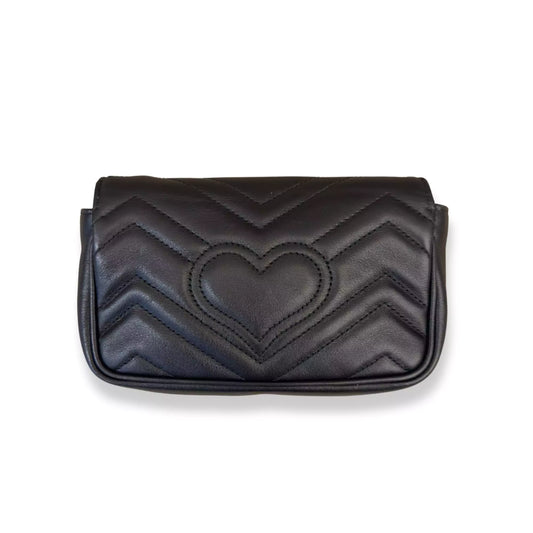 GUCCI BLACK LEATHER GG MARMONT MICRO BAG