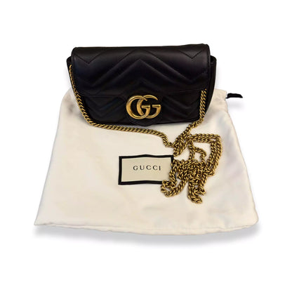GUCCI BLACK LEATHER GG MARMONT MICRO BAG