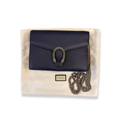 GUCCI DIONYSIUS BLUE LEATHER CHAIN BAG