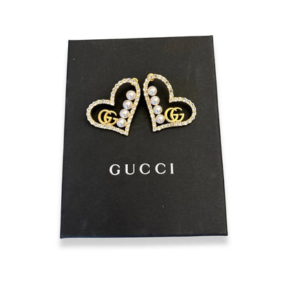 GUCCI HEART CRYSTAL/PEARLS EARRINGS