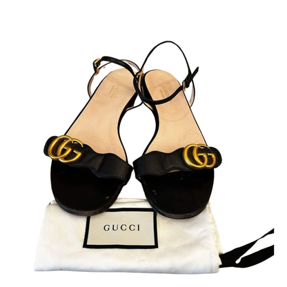 GUCCI BLACK GG QUARTER STRAP FLAP SANDAL