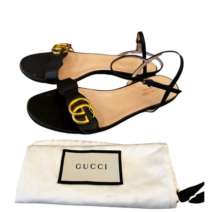 GUCCI BLACK GG QUARTER STRAP FLAP SANDAL