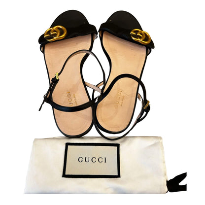 GUCCI BLACK GG QUARTER STRAP FLAP SANDAL
