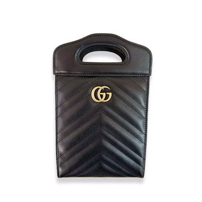GUCCI BLACK LEATHER GG MARMONT MINI TOTE BAG