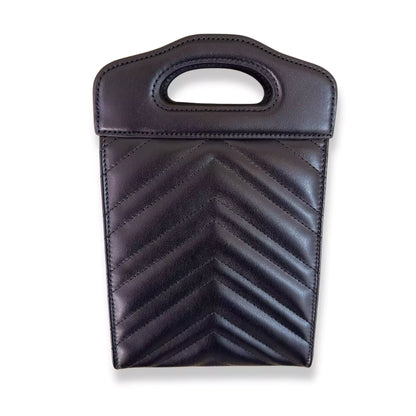 GUCCI BLACK LEATHER GG MARMONT MINI TOTE BAG