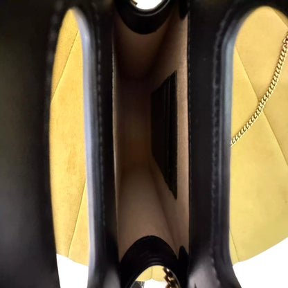 GUCCI BLACK LEATHER GG MARMONT MINI TOTE BAG