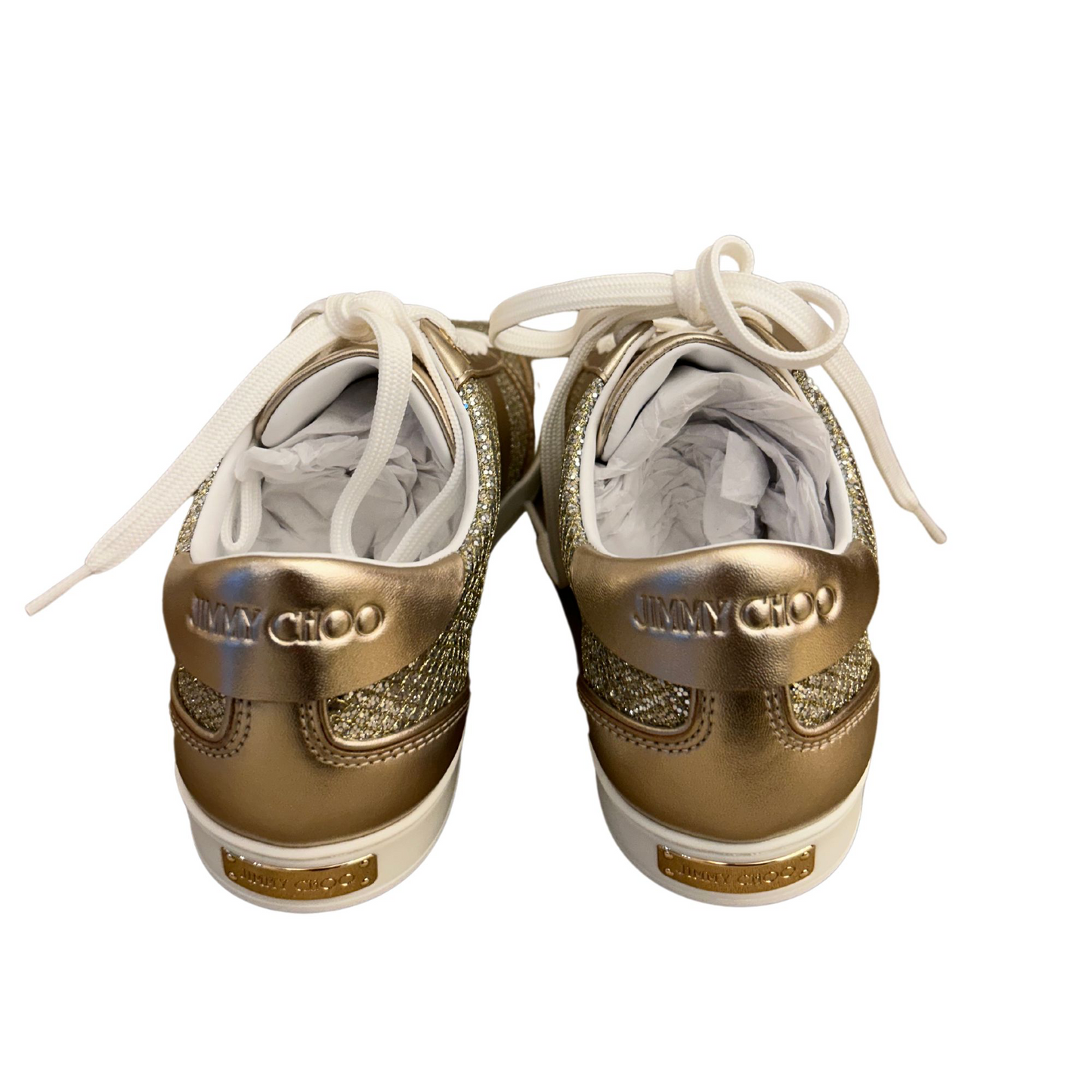 JIMMY CHOO CHAMPAGNE GLITTER TRAINERS