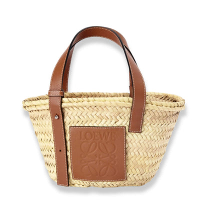 LOEWE SMALL BASKET BAG IN PALM LEAF AND CALFSKIN