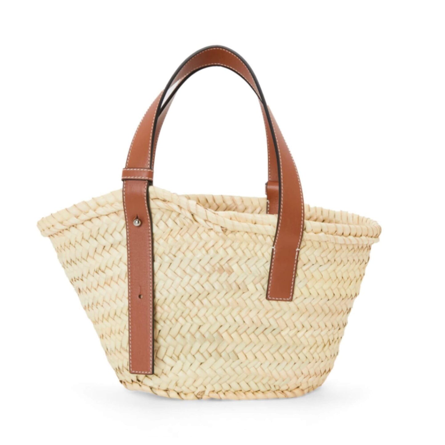 LOEWE SMALL BASKET BAG IN PALM LEAF AND CALFSKIN