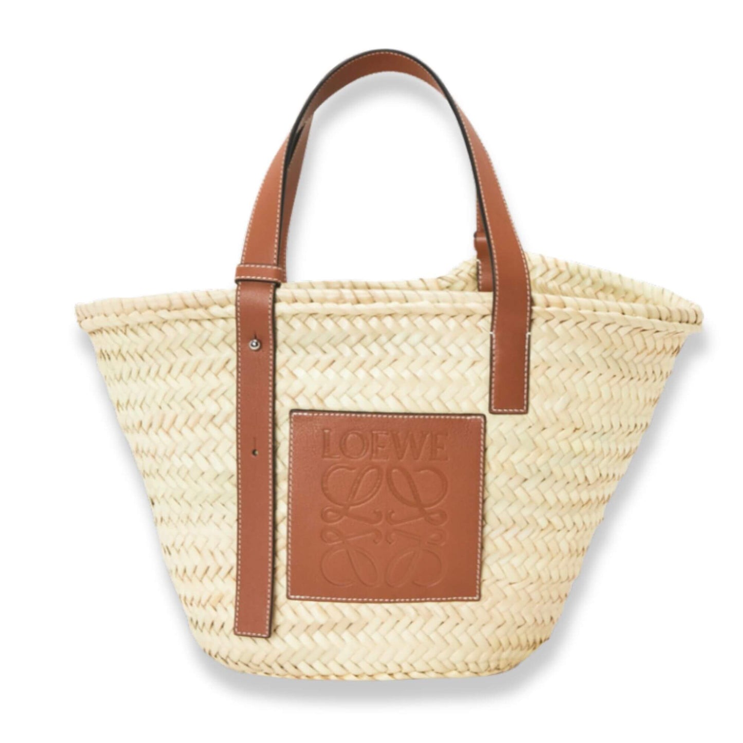 LOEWE BASKET BAG IN PALM LEAF AND CALFSKIN