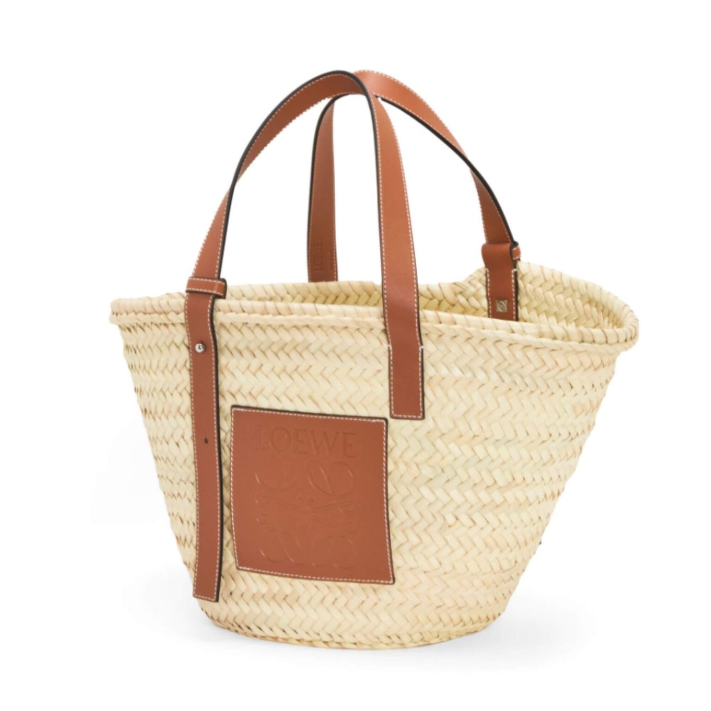 LOEWE BASKET BAG IN PALM LEAF AND CALFSKIN